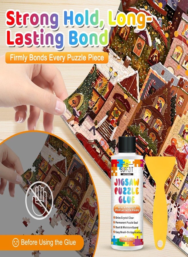 BUFFZIT Jigsaw Puzzle Glue Clear - Puzzle Sealer Kit for Adults & Kids, Non-Toxic, Quick-Dry, Water-Soluble, Transparent Puzzle Adhesive, Preserves Completed Paper, Wood, Photo & Diamond Puzzles, 100ml/3.4oz - Image 4